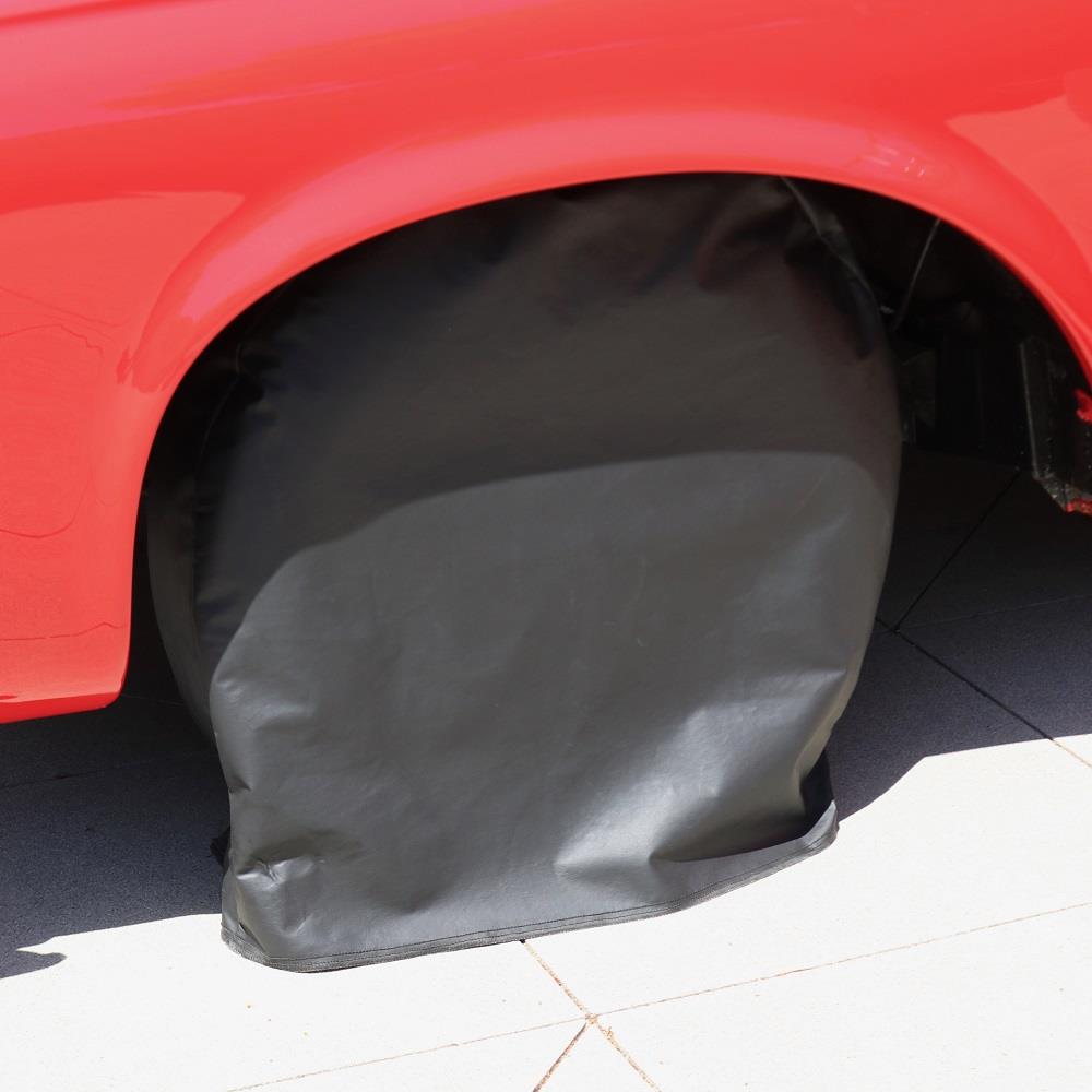 Water Resistant Black Vinyl Storage Tire Covers with Flannel Lining, Set of 4 - UV Protection, Durable, Easy-to-Install for Cars, Trucks, SUVs, RVs