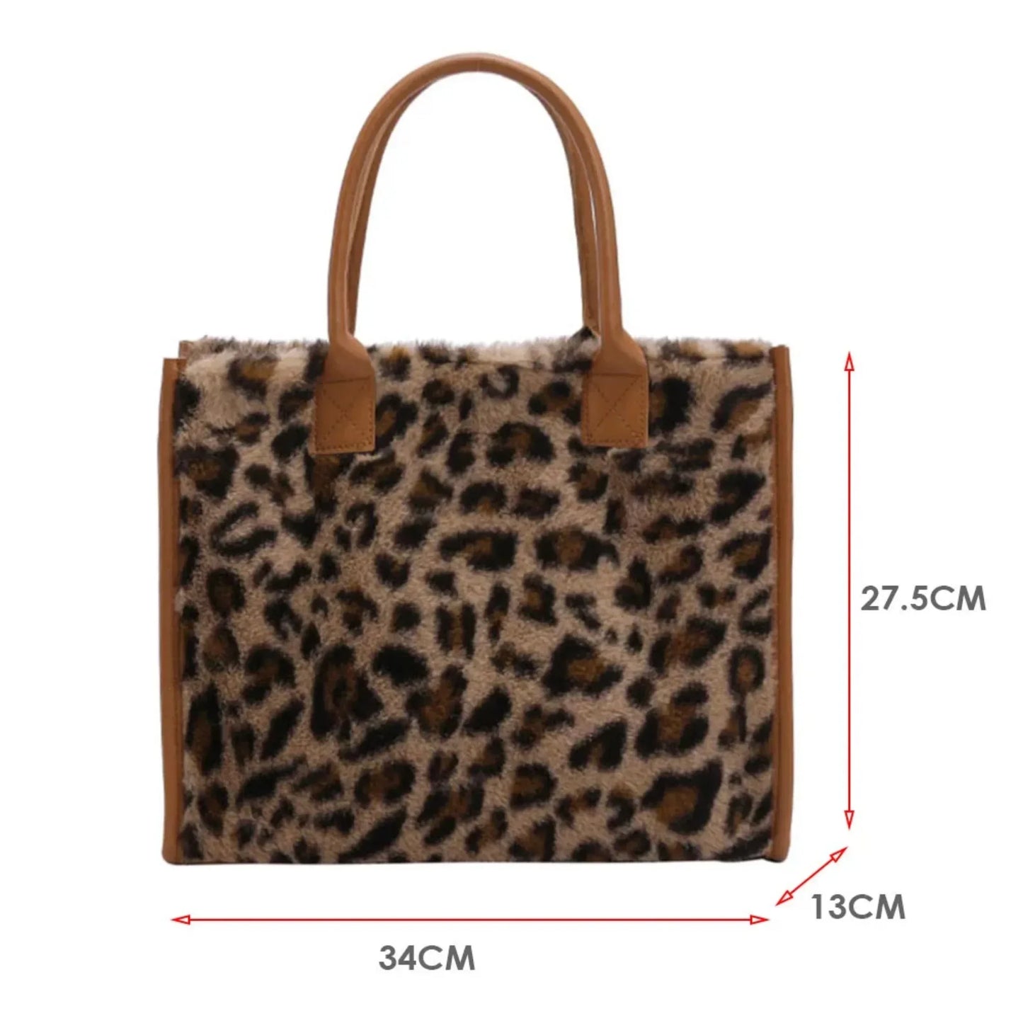 Retro Leopard Pattern PU Leather Plush Design Autumn and Winter Fashion Western Style Women's Small Handbag Underarm Bag Color: BWBN