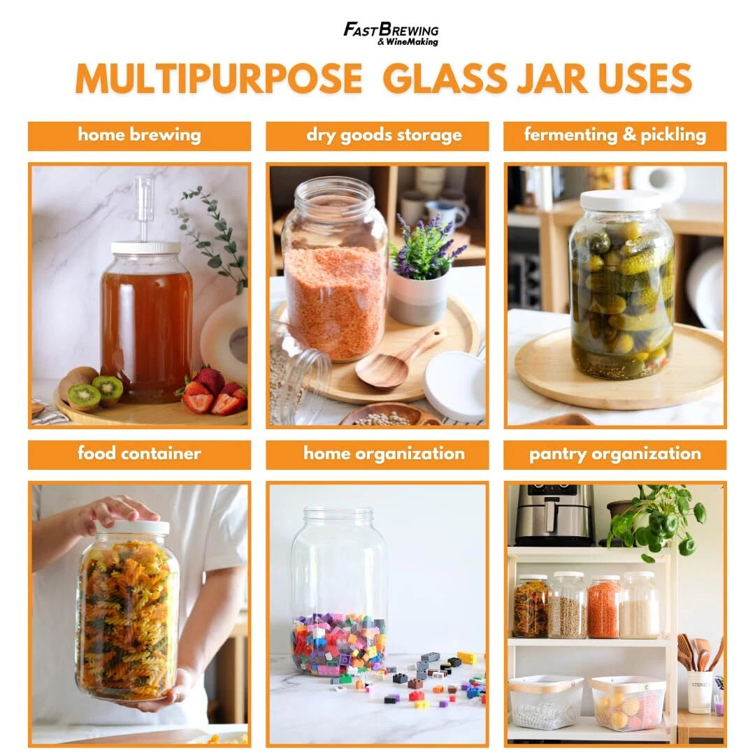 1 Gallon Wide Mouth Glass Jars with Lids, Wide Mouth Mason Jars - Set of 4