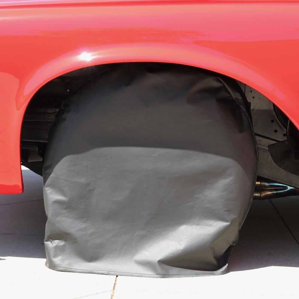 Water Resistant Black Vinyl Storage Tire Covers with Flannel Lining, Set of 4 - UV Protection, Durable, Easy-to-Install for Cars, Trucks, SUVs, RVs