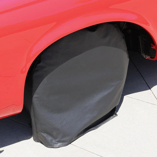 Water Resistant Black Vinyl Storage Tire Covers with Flannel Lining, Set of 4 - UV Protection, Durable, Easy-to-Install for Cars, Trucks, SUVs, RVs