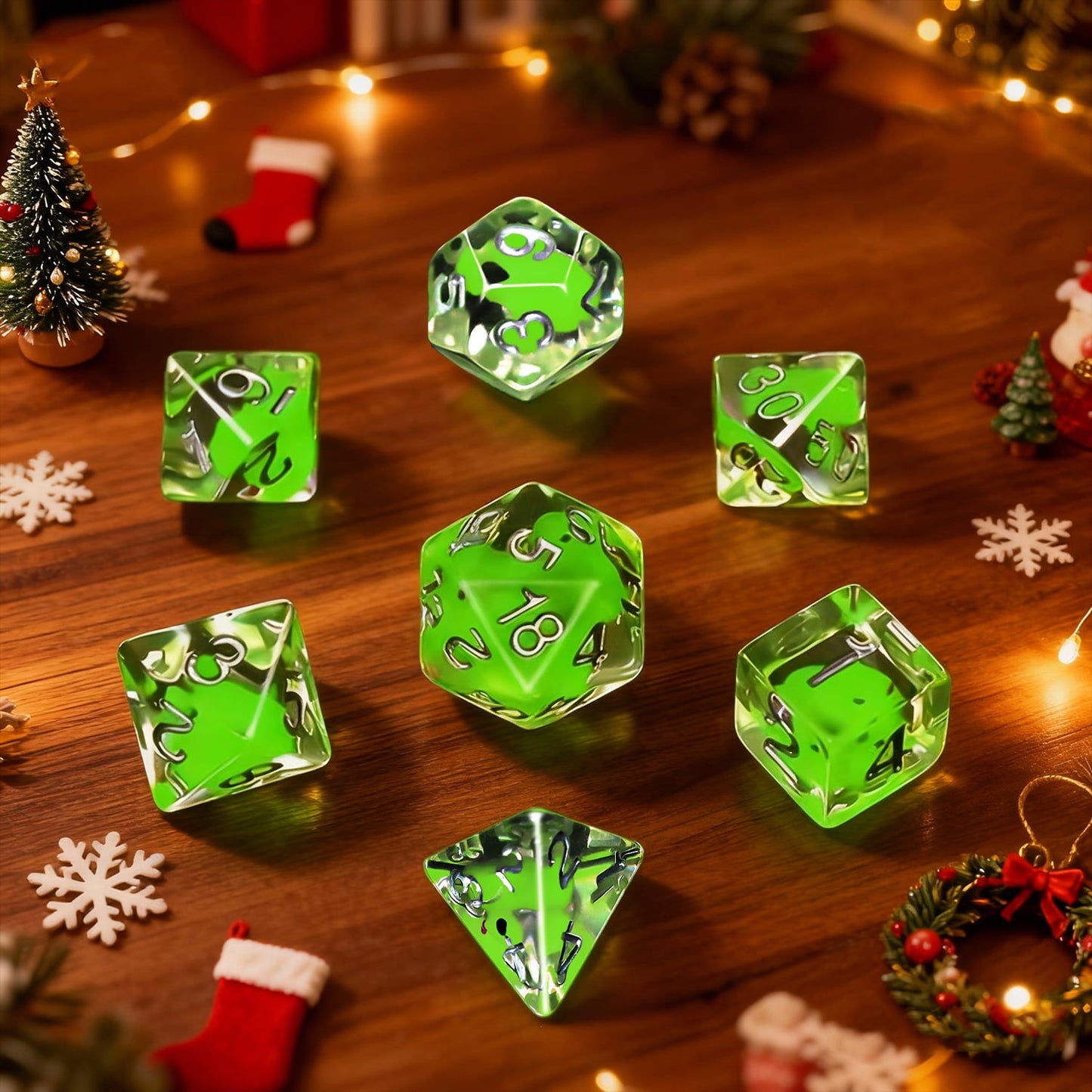 SWAJUJA Glow-in-the-Dark Green Duck DND Dice Set, 7PCS Polyhedral RPG Dice for Dungeons & Dragons, Cute Holiday Gift for Gamers