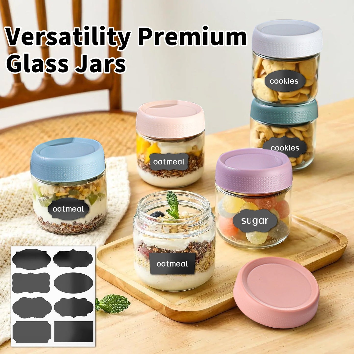 Stusgo 6 Pack 12 Oz Glass Overnight Oats Containers with Lids, Glass Overnight Oats Jars