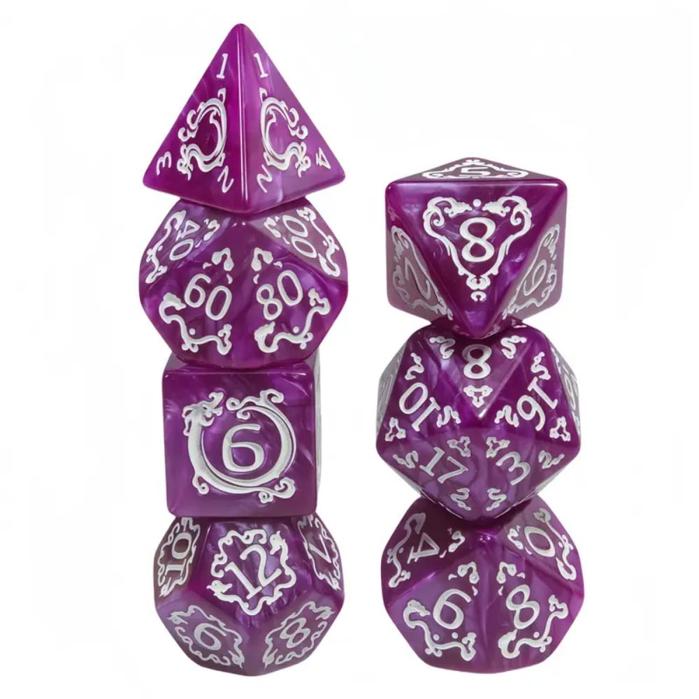 7pcs DND Dice Set, Retro Polyhedral Dice Sets for Table Game Dice Role-Playing RPG Dice, Purple