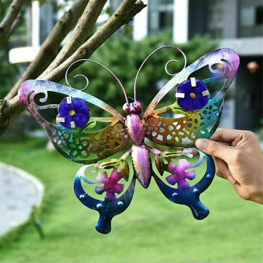 1PC purple-18x13.5cm Colorful 3D Metal Butterfly/Mermaid Decor Hollow Out Butterfly Garden Large Decorative Wall Art Fence Sculpture Ornament