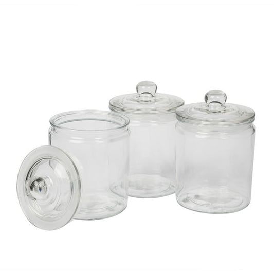 Mason Craft & More Set of 3 Airtight Large Glass Apothecary Jars with Lids, Clear Classic Mason Storage Canisters, 2 Liter (64oz)