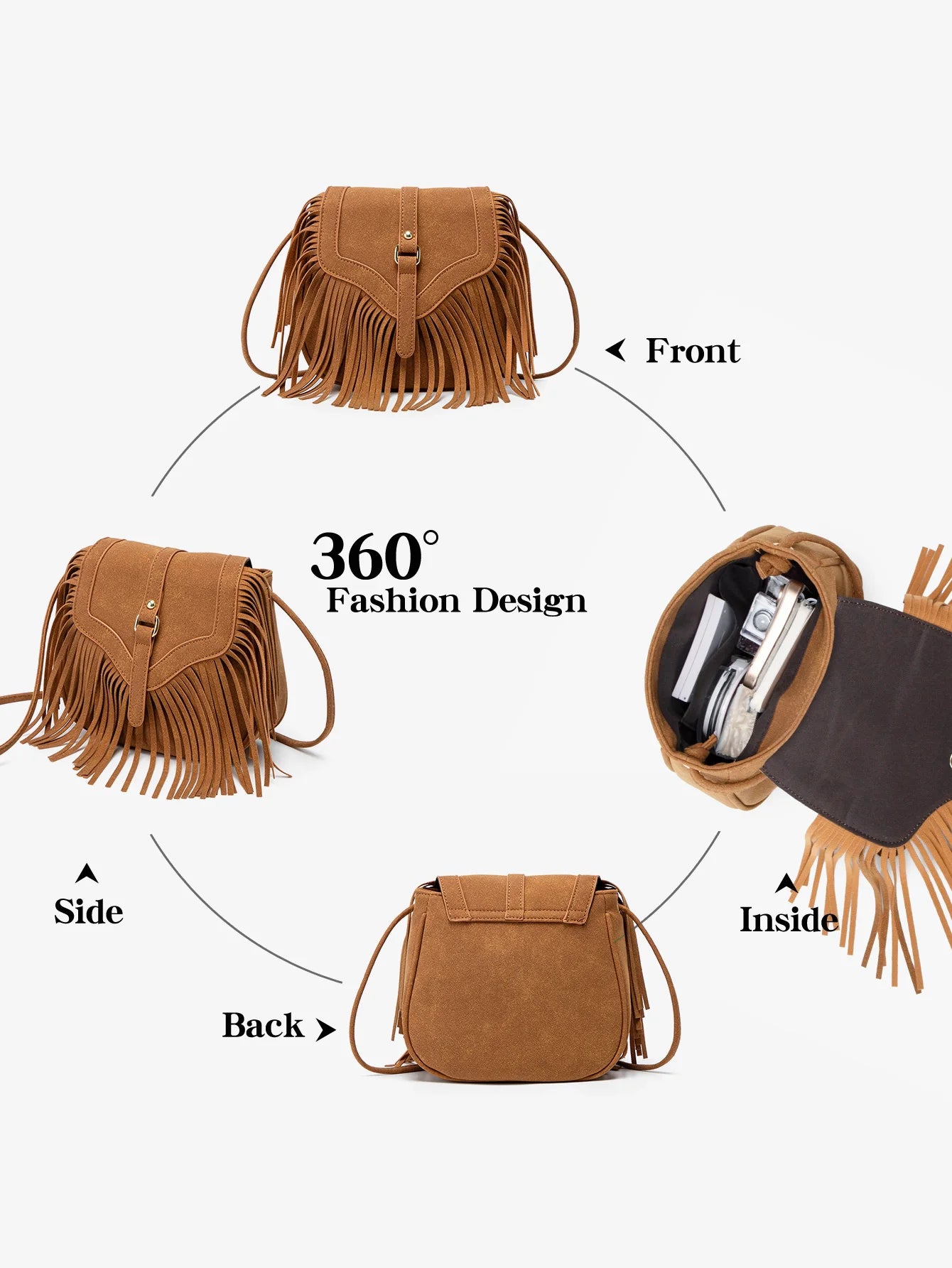 MIYIN Retro Tassel Crossbody Bag Fashion Western Cowboy Women Tassel Hobo Bag Soft PU Leather Casual Shoulder Bag Women Tote Bag Brown