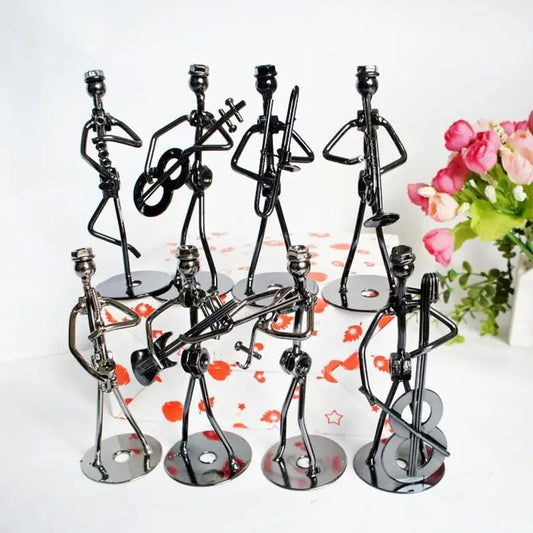8pcs Musician Guitar Player Metal Statue Musical Instrument Iron Art Collectible Figurine Home Cafe Office Book Shelf Room Decor