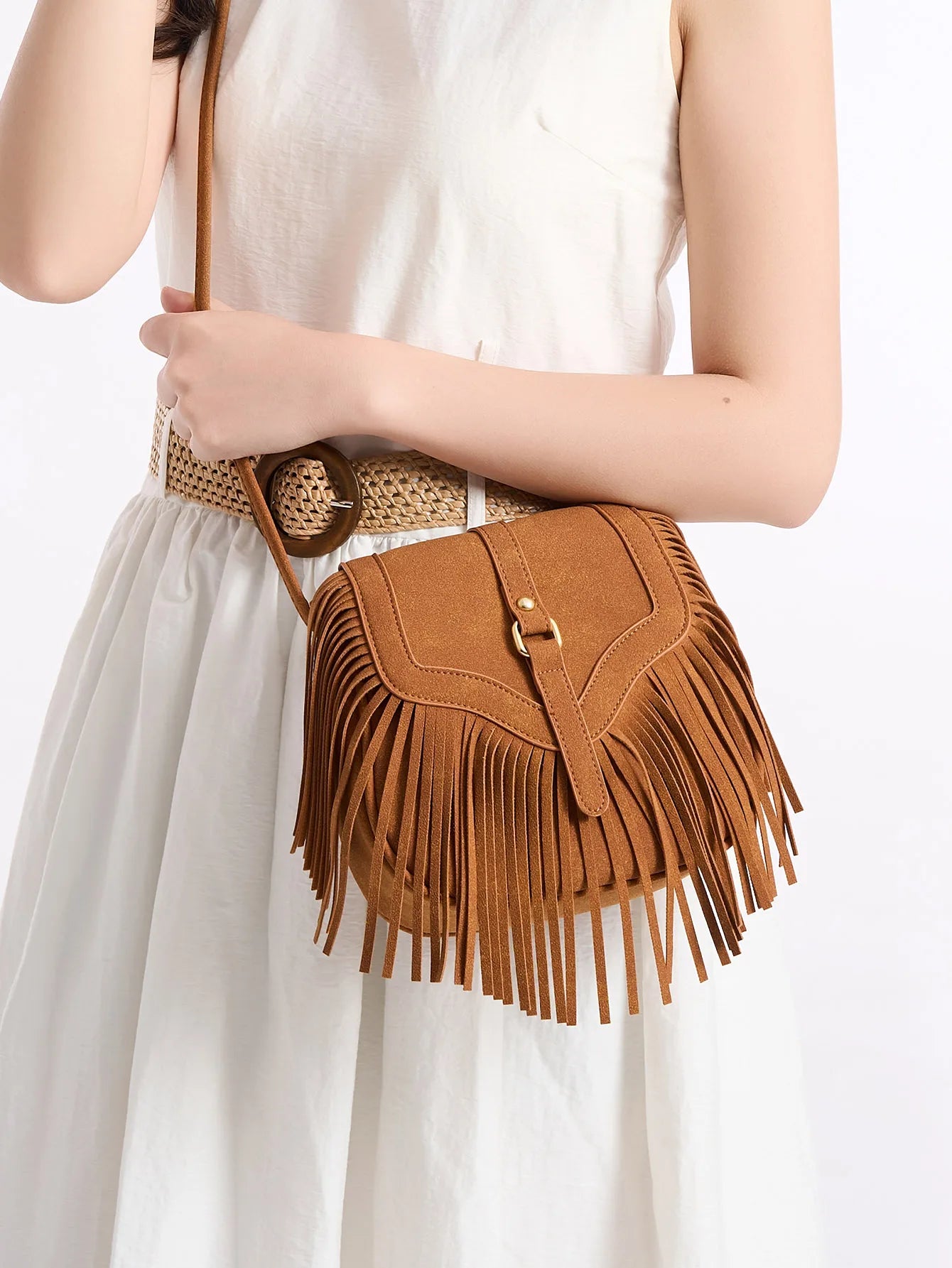 MIYIN Retro Tassel Crossbody Bag Fashion Western Cowboy Women Tassel Hobo Bag Soft PU Leather Casual Shoulder Bag Women Tote Bag Brown
