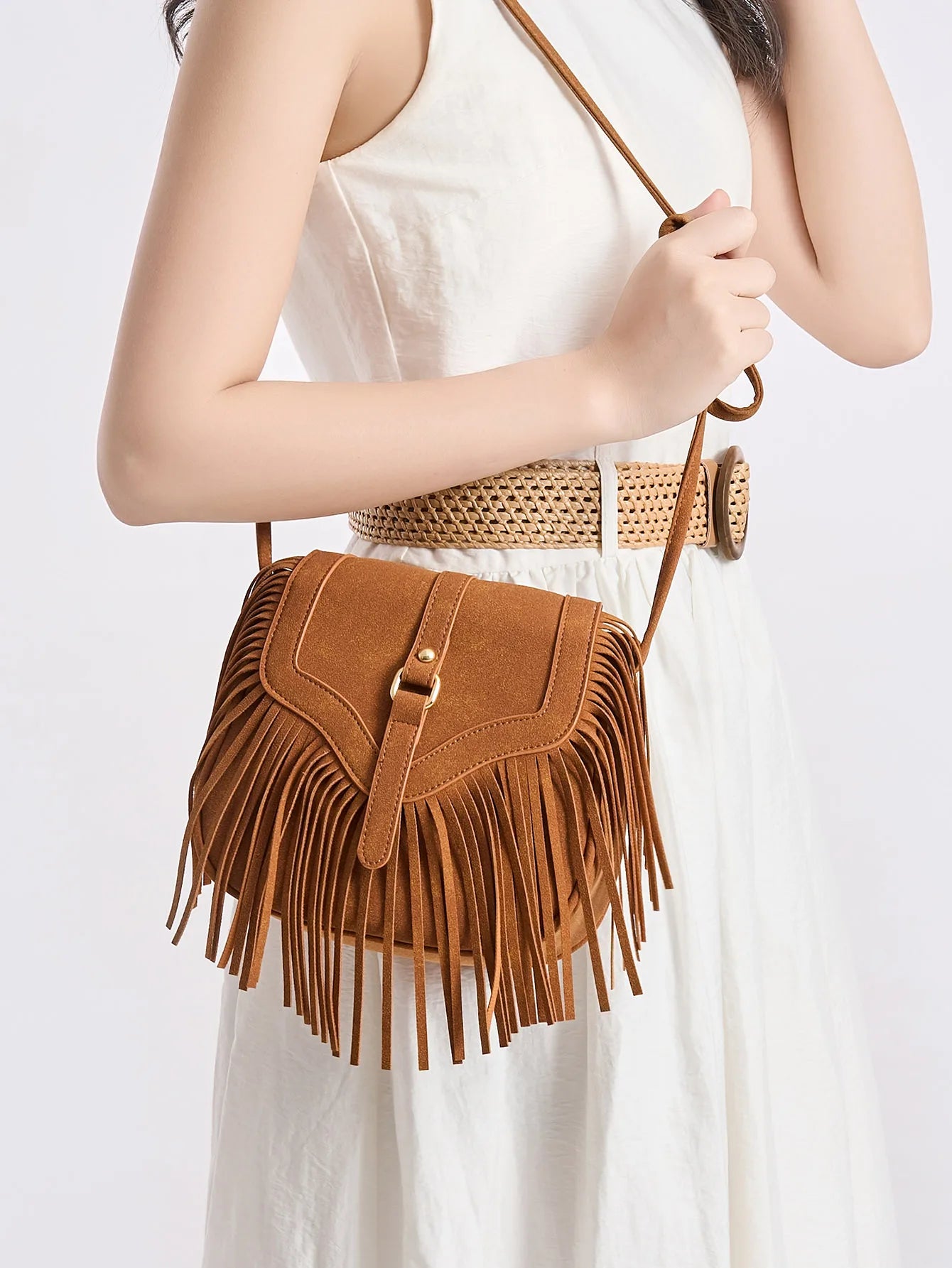 MIYIN Retro Tassel Crossbody Bag Fashion Western Cowboy Women Tassel Hobo Bag Soft PU Leather Casual Shoulder Bag Women Tote Bag Brown
