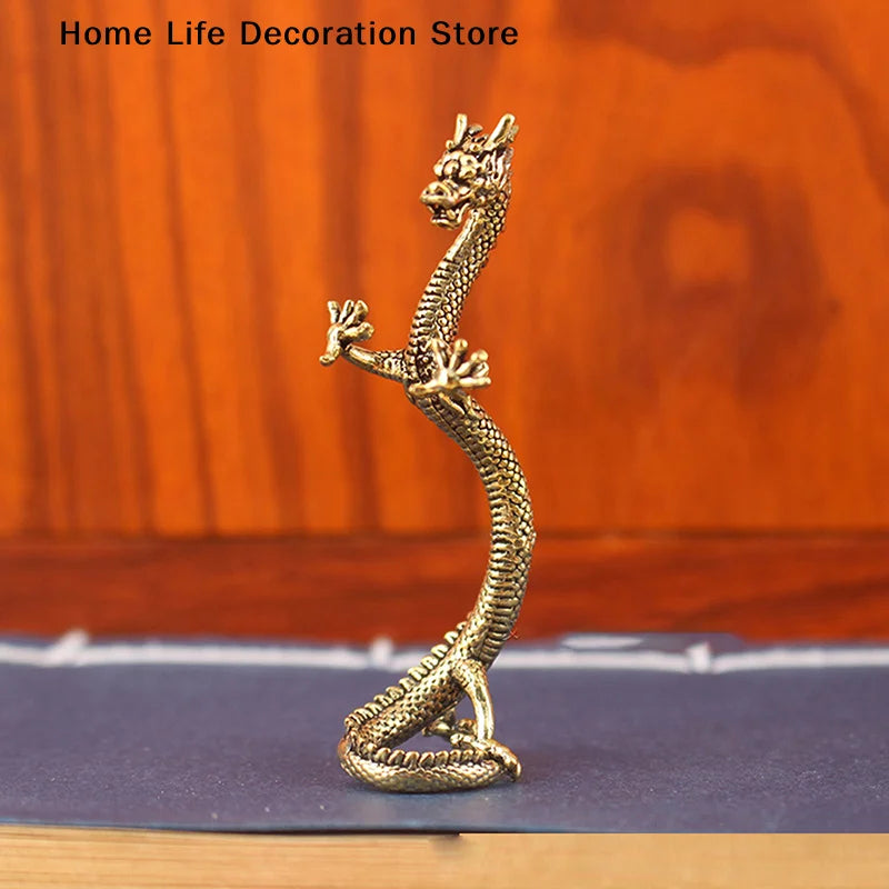 Retro Brass Chinese Dragon Standing Ornaments Crafts Zodiac Dragon Statue Long Dragon Decoration Home Office Desktop Decorations