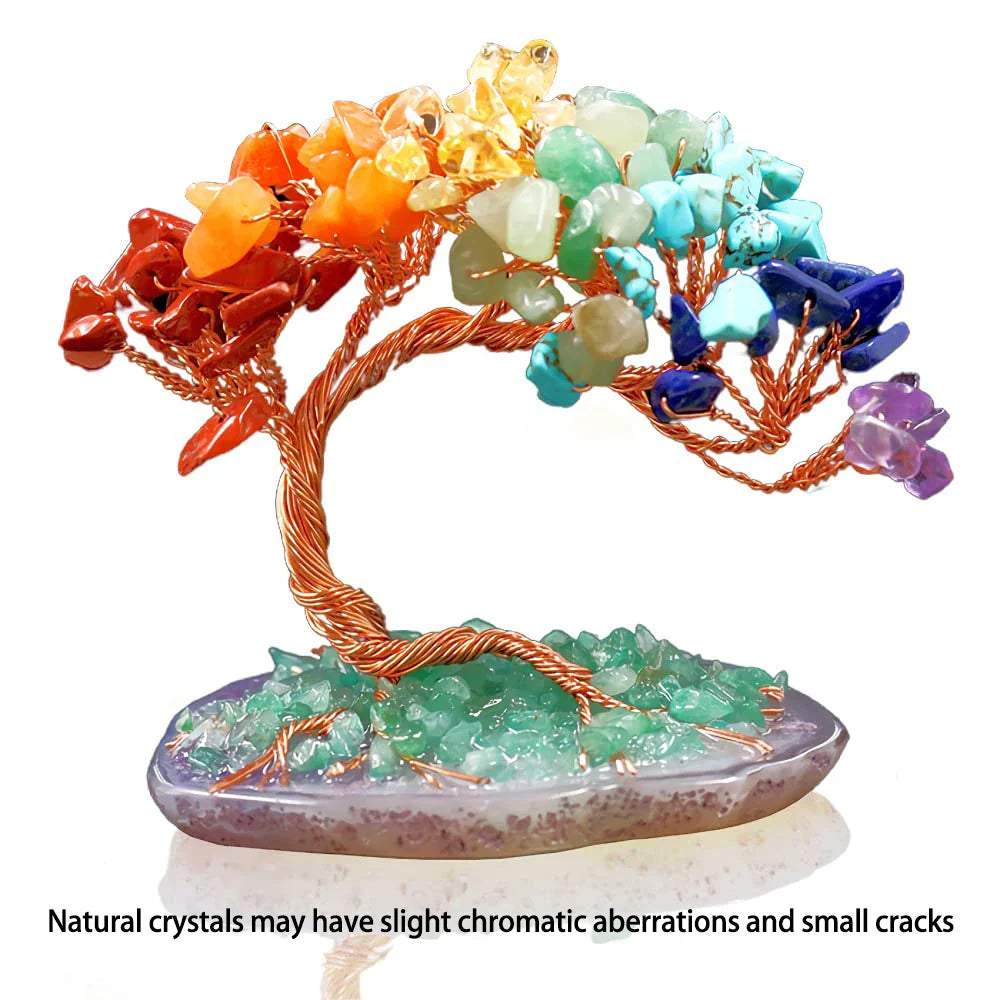 1pc Natural Colorful Crystal Crushed Stone Fengtail Tree Crystal Agate Piece Base Copper Wire Winding Fortune Tree Ornament