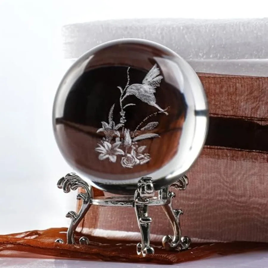 3D Crystal Ball Paperweight 60mm 2.3Inch Laser Engraved Glass Sphere Display Globe Meditation Ball Home Decor with Metal Stand