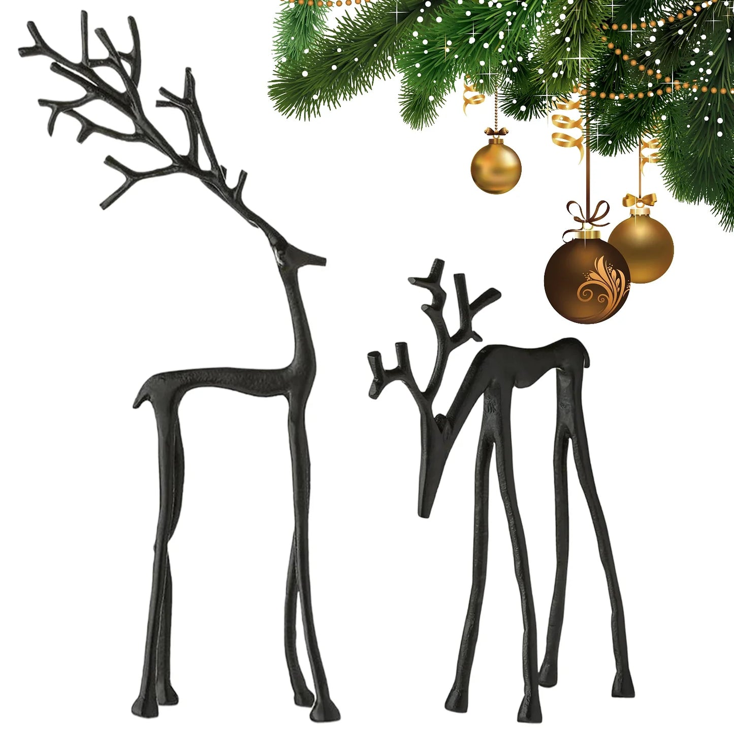Black Reindeer Statues Xmas Reindeer Statue Black Metal Elk Statues for Livingroom Bedroom Office Home Decor