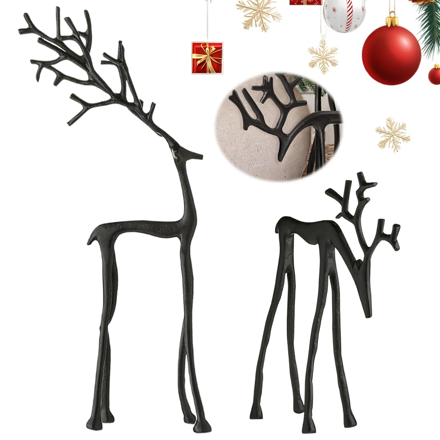 Black Reindeer Statues Xmas Reindeer Statue Black Metal Elk Statues for Livingroom Bedroom Office Home Decor
