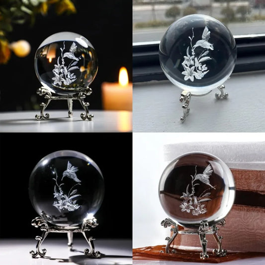 3D Crystal Ball Paperweight 60mm 2.3Inch Laser Engraved Glass Sphere Display Globe Meditation Ball Home Decor with Metal Stand
