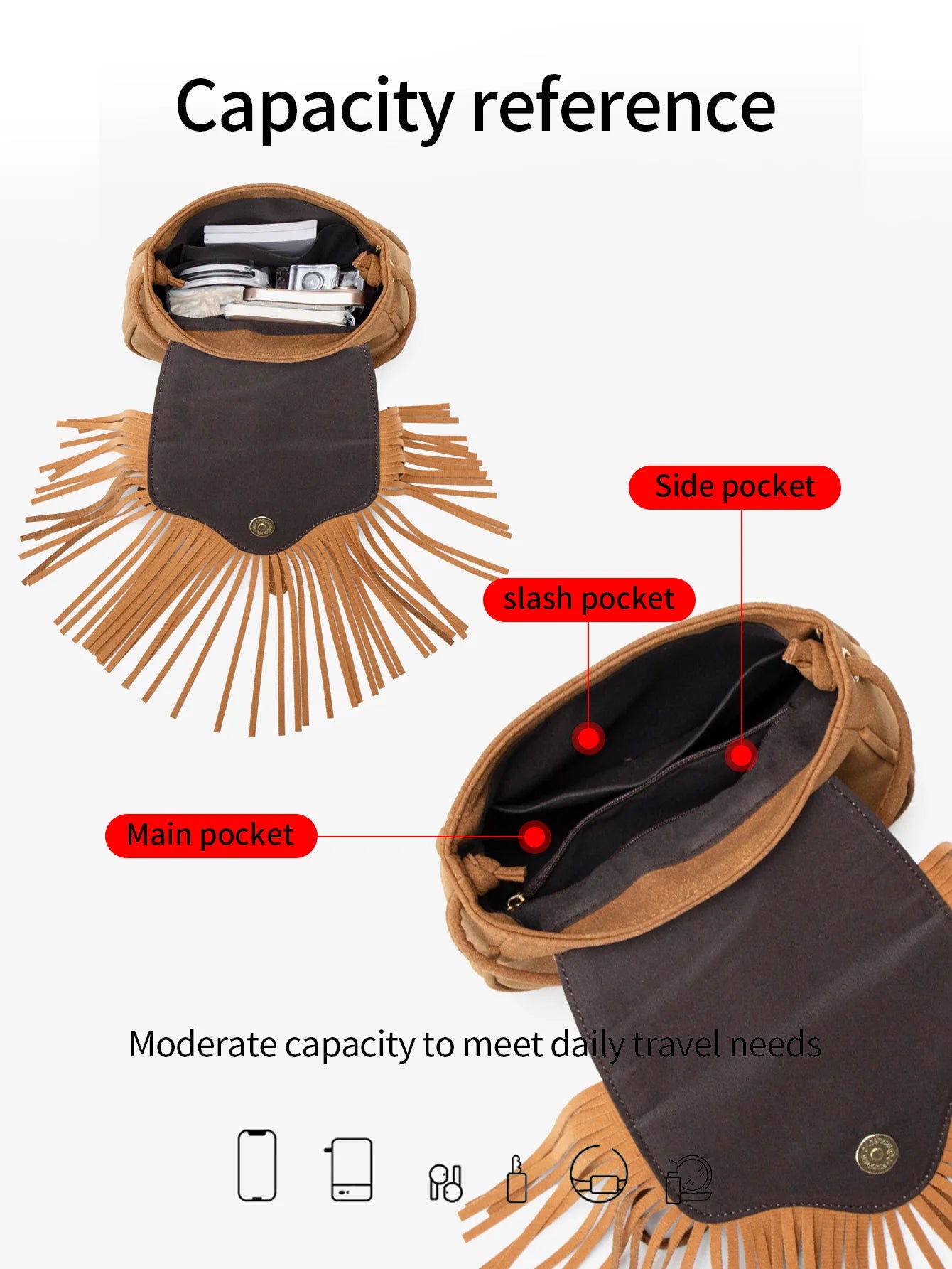 MIYIN Retro Tassel Crossbody Bag Fashion Western Cowboy Women Tassel Hobo Bag Soft PU Leather Casual Shoulder Bag Women Tote Bag Brown