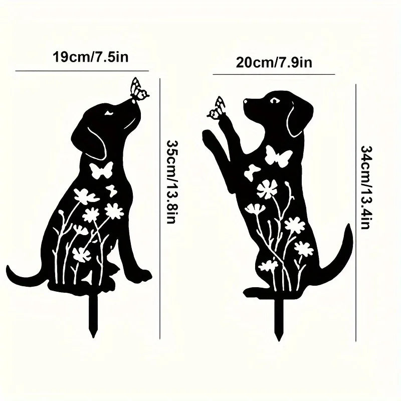 Art Deco Metal Dog Garden Stakes 2-Pack - Easter Outdoor Animal Statues, Floor Mount Dog Yard Art