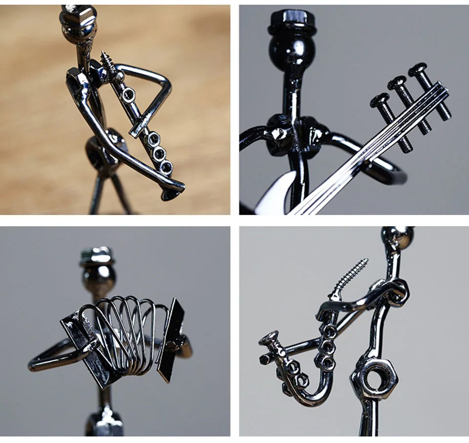 8pcs Musician Guitar Player Metal Statue Musical Instrument Iron Art Collectible Figurine Home Cafe Office Book Shelf Room Decor