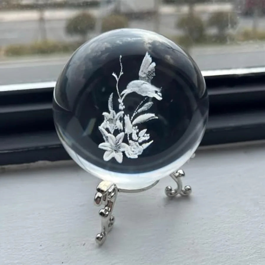 3D Crystal Ball Paperweight 60mm 2.3Inch Laser Engraved Glass Sphere Display Globe Meditation Ball Home Decor with Metal Stand