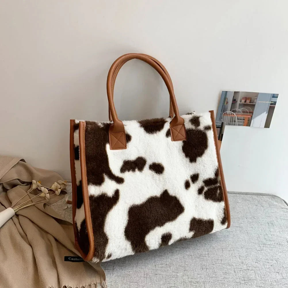 Retro Leopard Pattern PU Leather Plush Design Autumn and Winter Fashion Western Style Women's Small Handbag Underarm Bag Color: NNBN