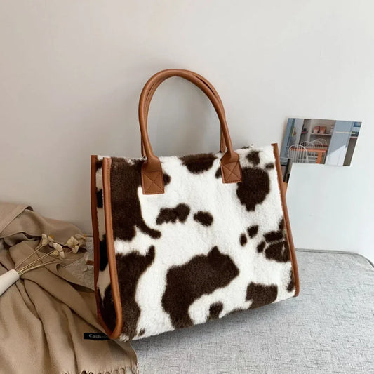 Retro Leopard Pattern PU Leather Plush Design Autumn and Winter Fashion Western Style Women's Small Handbag Underarm Bag Color: NNBN