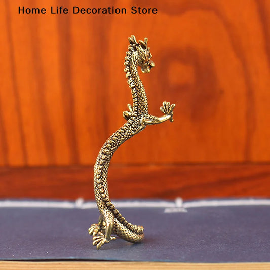 Retro Brass Chinese Dragon Standing Ornaments Crafts Zodiac Dragon Statue Long Dragon Decoration Home Office Desktop Decorations