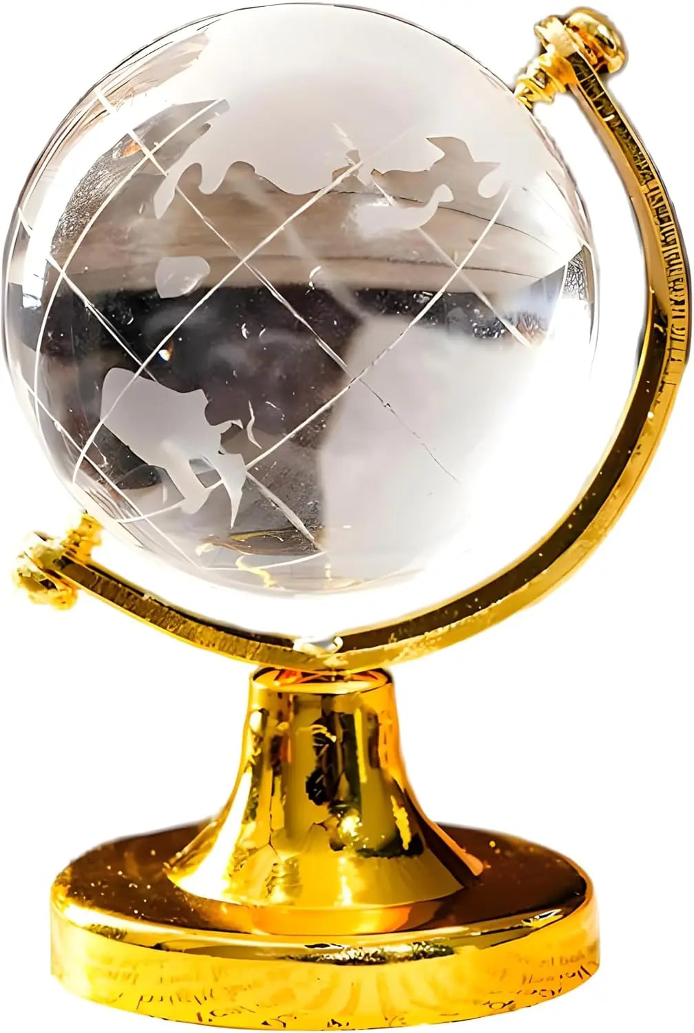 Mini Crystal Globe Desktop Ornament Round Earth World Glass Ball with Golden Base for Home Office Decor