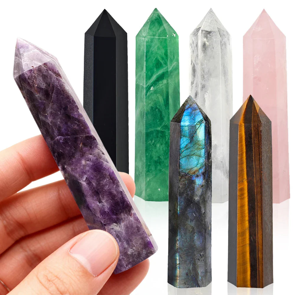 Natural Stone and Crystals Point Wand Witchcraft Rose Quartz Amethyst Home Decor Mineral Reiki Healing Stones Crafts Room Decor