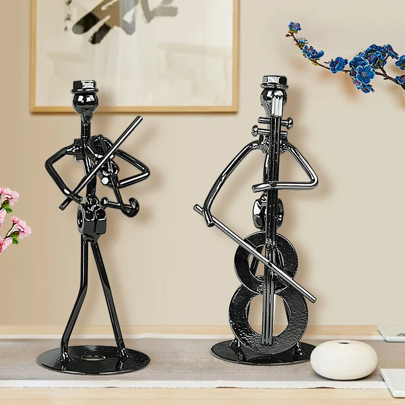 8pcs Musician Guitar Player Metal Statue Musical Instrument Iron Art Collectible Figurine Home Cafe Office Book Shelf Room Decor