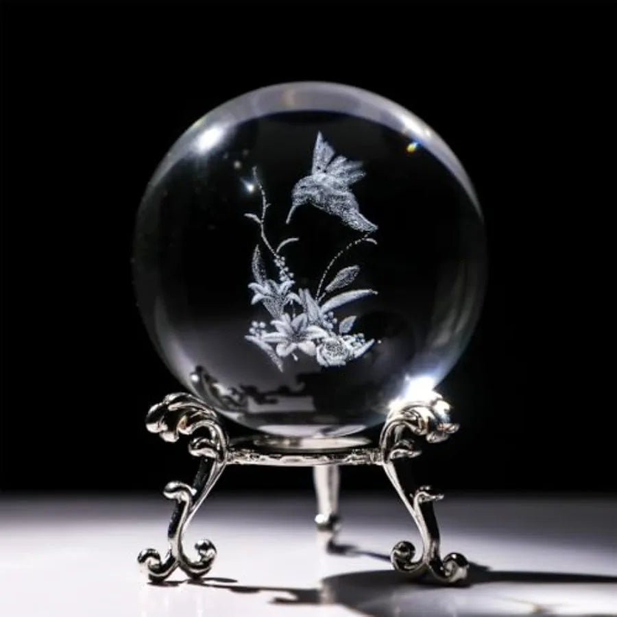 3D Crystal Ball Paperweight 60mm 2.3Inch Laser Engraved Glass Sphere Display Globe Meditation Ball Home Decor with Metal Stand