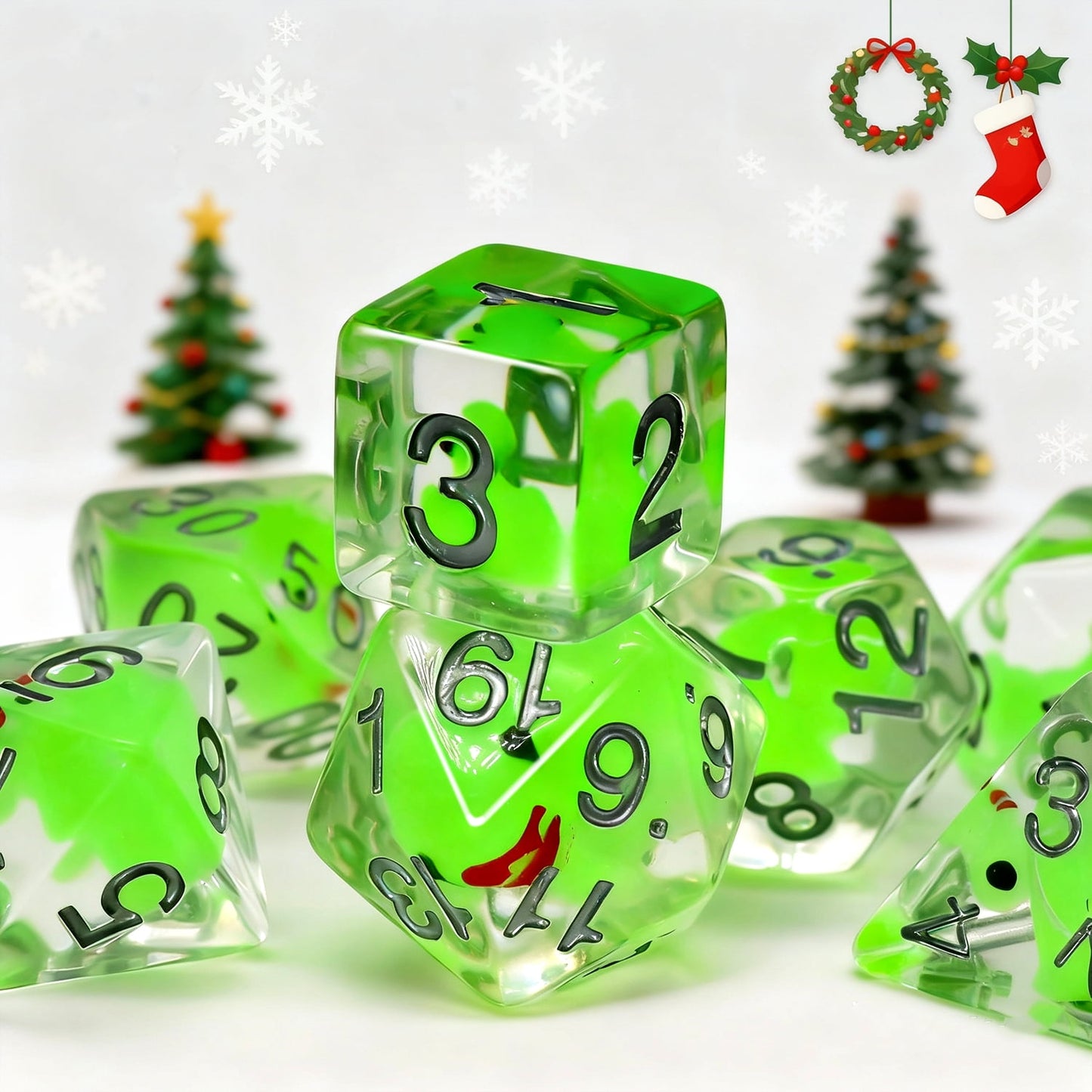 SWAJUJA Glow-in-the-Dark Green Duck DND Dice Set, 7PCS Polyhedral RPG Dice for Dungeons & Dragons, Cute Holiday Gift for Gamers