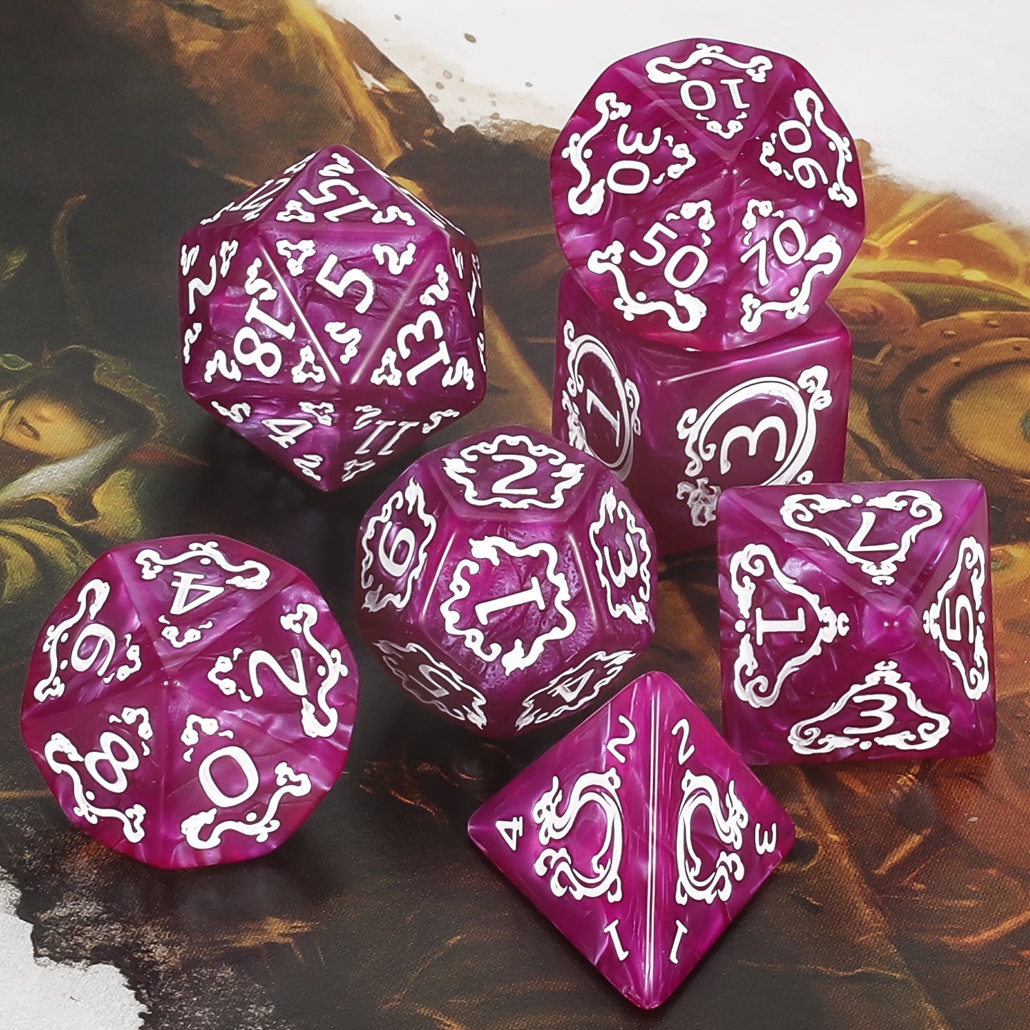 7pcs DND Dice Set, Retro Polyhedral Dice Sets for Table Game Dice Role-Playing RPG Dice, Purple