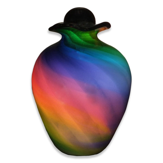 Hand Blown Glass Cremation Urn for Adults in Bella Rainbow
