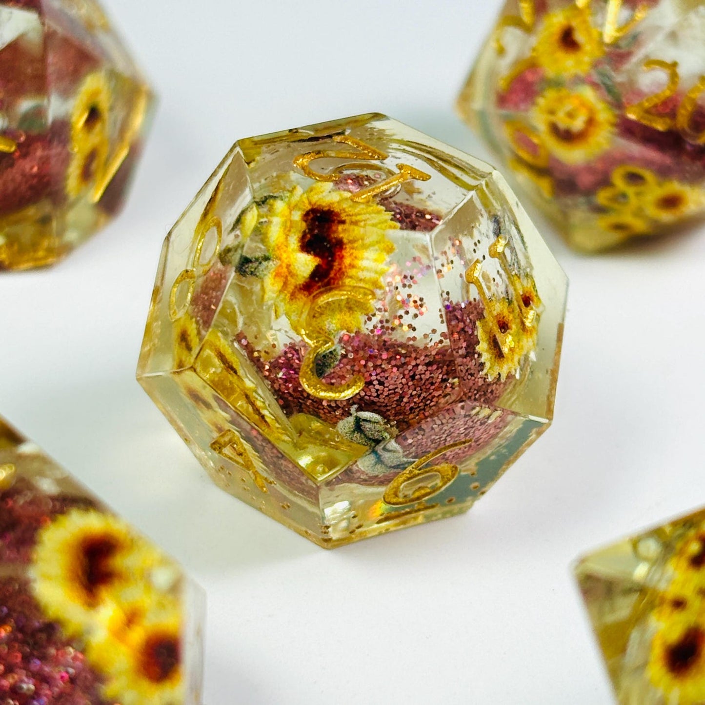 Sunflower Liquid Core DnD Dice Set, Sharp Edge D&D Dice Full Set, Dungeons and Dragons Polyhedral RPG DND Dice D6, D20, Gift for Gamer
