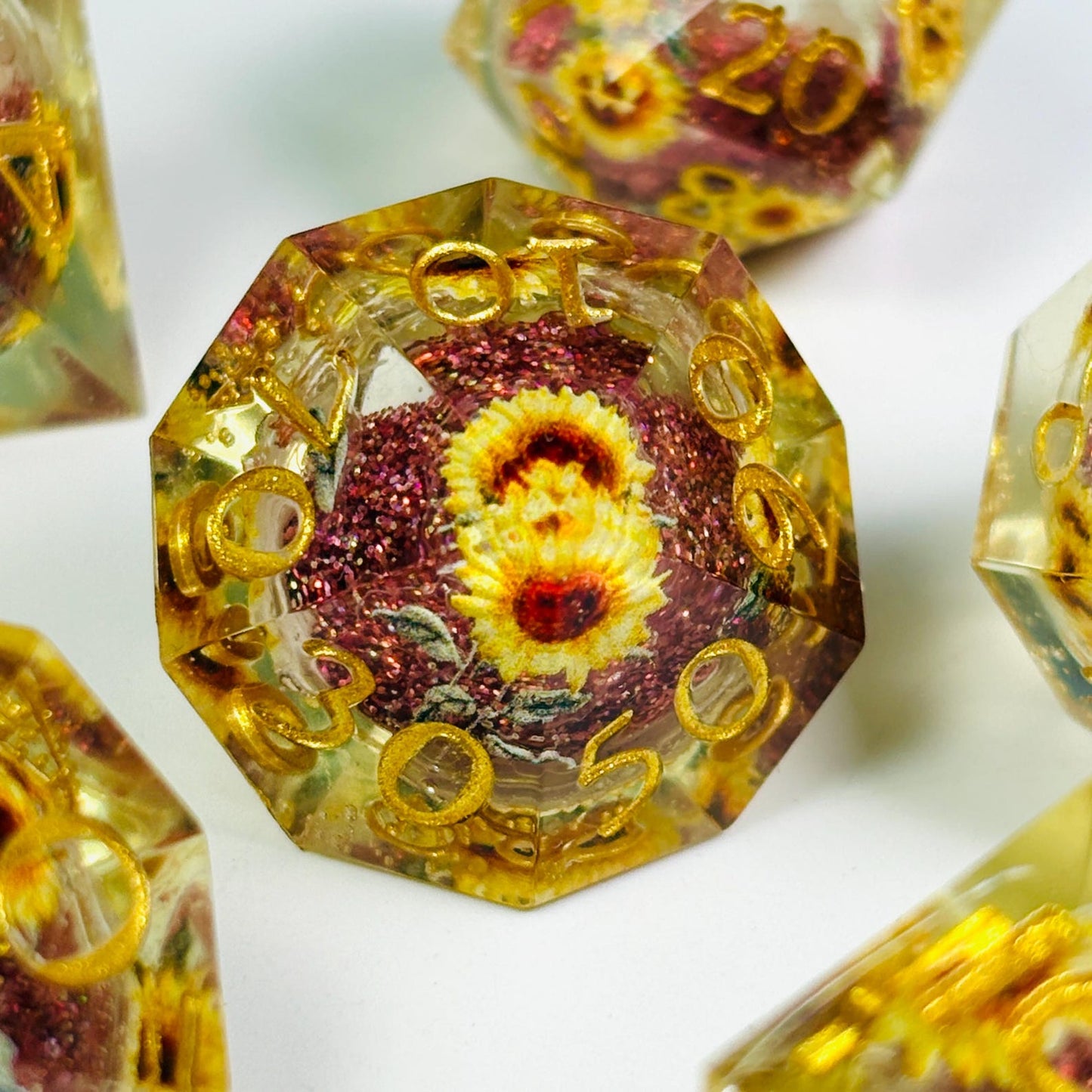 Sunflower Liquid Core DnD Dice Set, Sharp Edge D&D Dice Full Set, Dungeons and Dragons Polyhedral RPG DND Dice D6, D20, Gift for Gamer