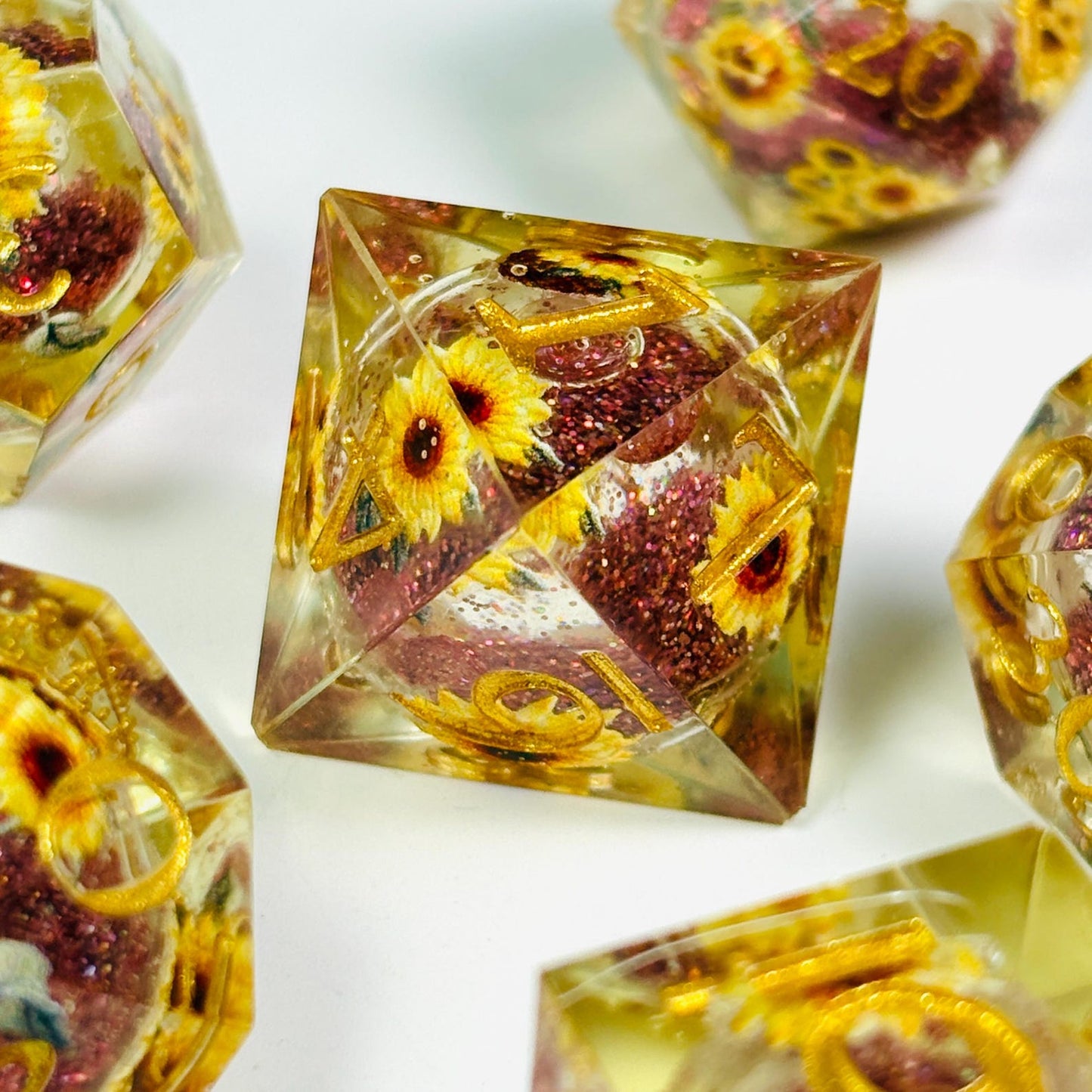 Sunflower Liquid Core DnD Dice Set, Sharp Edge D&D Dice Full Set, Dungeons and Dragons Polyhedral RPG DND Dice D6, D20, Gift for Gamer