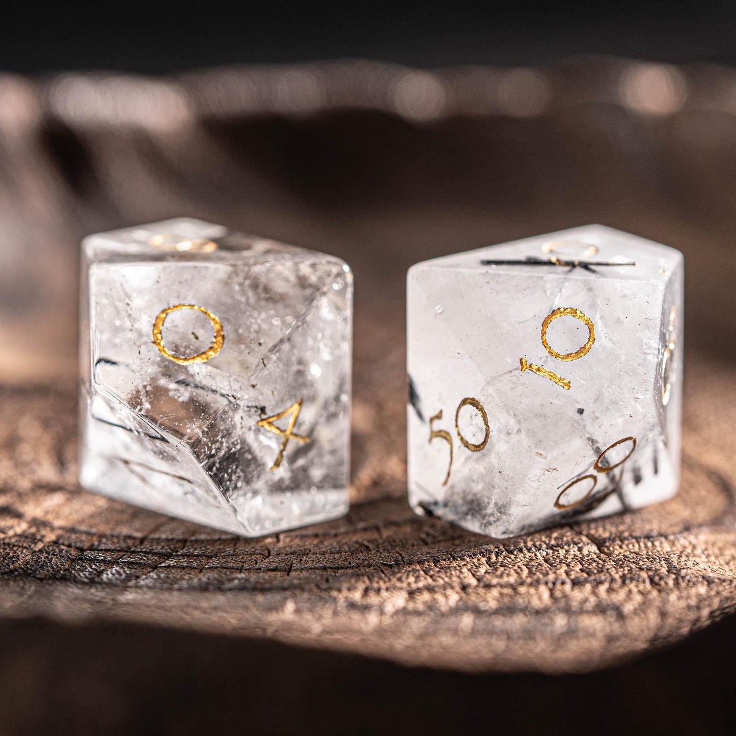 Black Rutile Quartz Gemstone Dice Set: Polyhedral DND Dice with Luxury Box