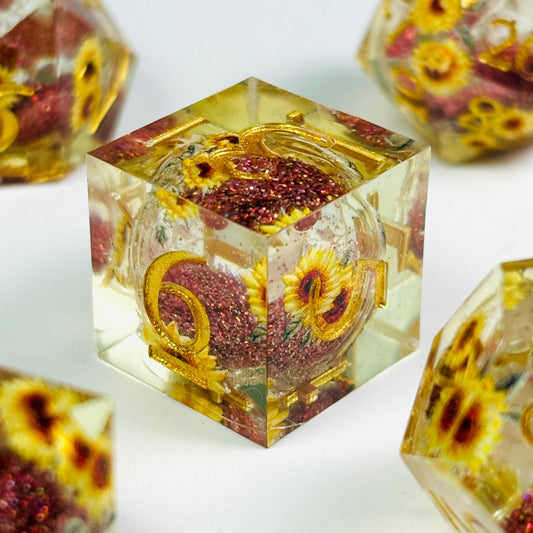 Sunflower Liquid Core DnD Dice Set, Sharp Edge D&D Dice Full Set, Dungeons and Dragons Polyhedral RPG DND Dice D6, D20, Gift for Gamer