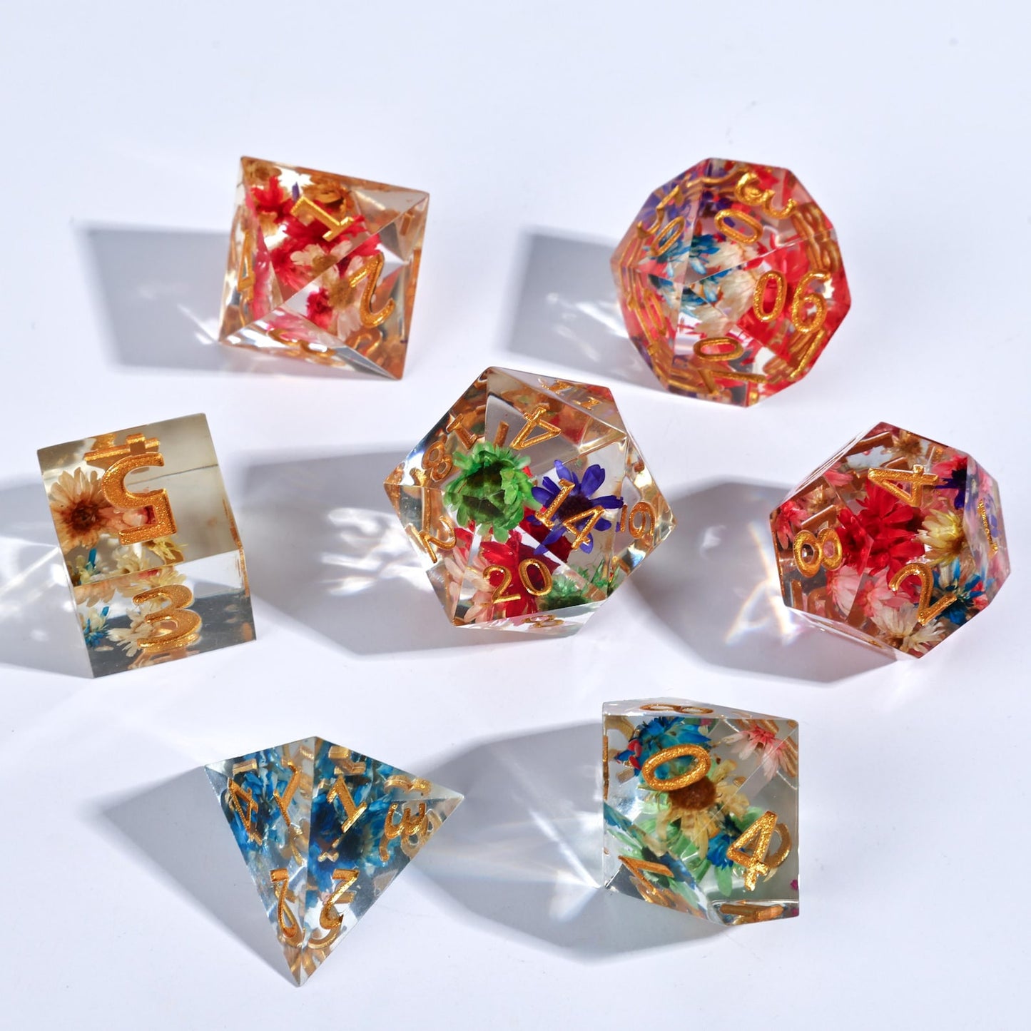 Floral DnD Dice Set with Sharp Edges ,Polyhedral DND Dice, Floral DnD Dice Set with Sharp Edges, Polyhedral RPG Dice