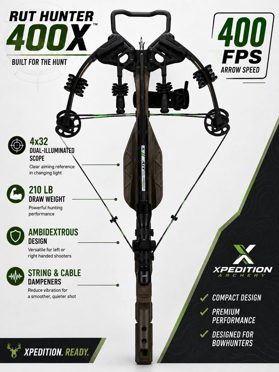 Xpedition Archery Rut Hunter 400X Crossbow 400 FPS 4x32 Illuminated Scope