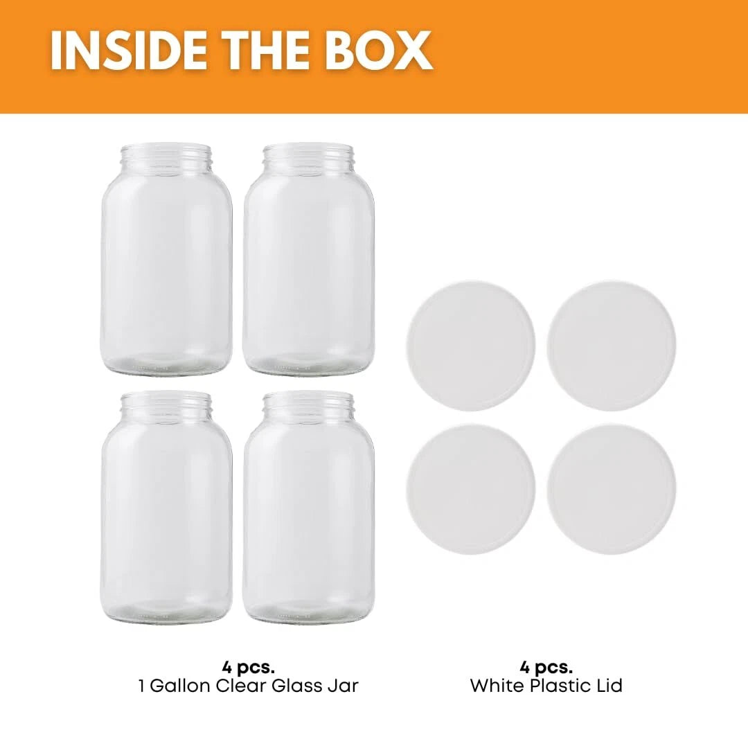 1 Gallon Wide Mouth Glass Jars with Lids, Wide Mouth Mason Jars - Set of 4