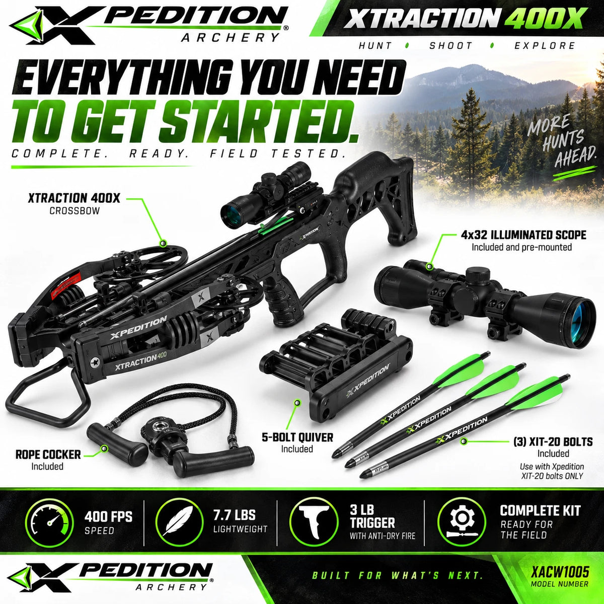 Xpedition Archery Xtraction 400X Crossbow 400 FPS 4x32 Scope XACW1005