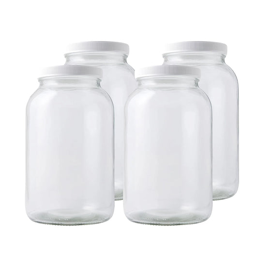 1 Gallon Mason Jar with White Airtight Lid (Pack of 4) | Regular Glass Canisters