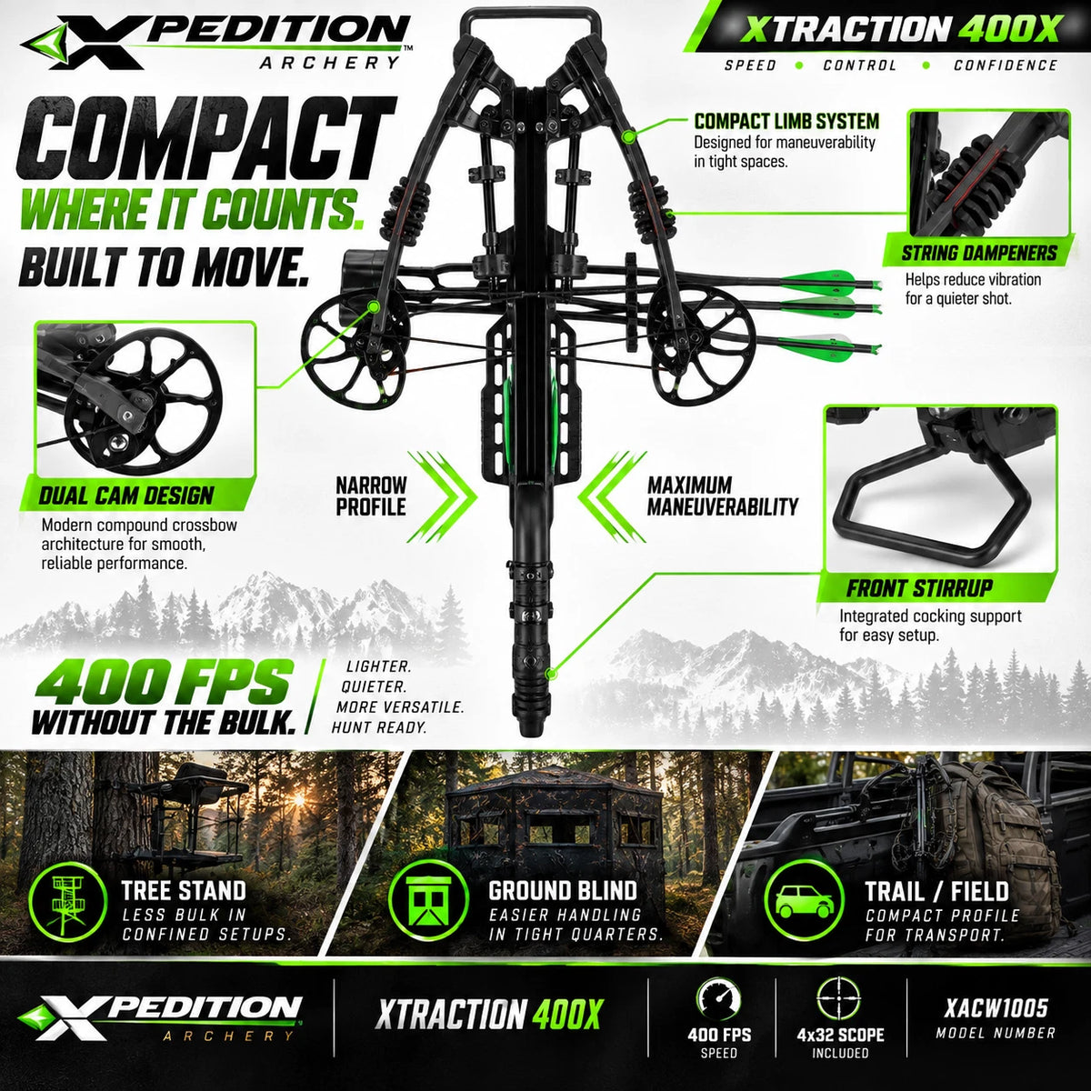 Xpedition Archery Xtraction 400X Crossbow 400 FPS 4x32 Scope XACW1005