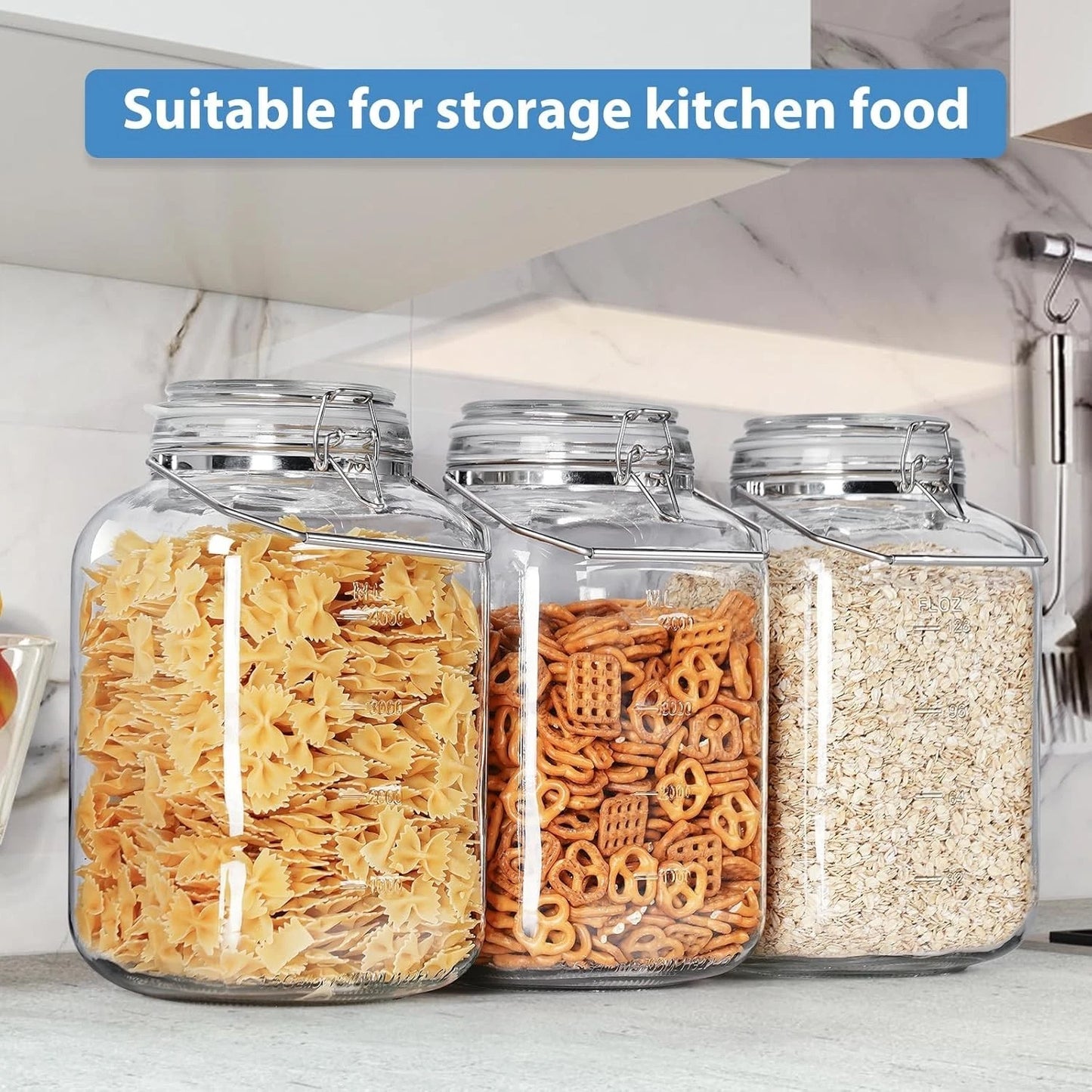 1.5 Gallon Glass Jars With Airtight Lid, Gallon Mason Jars Wide Mouth w Scale