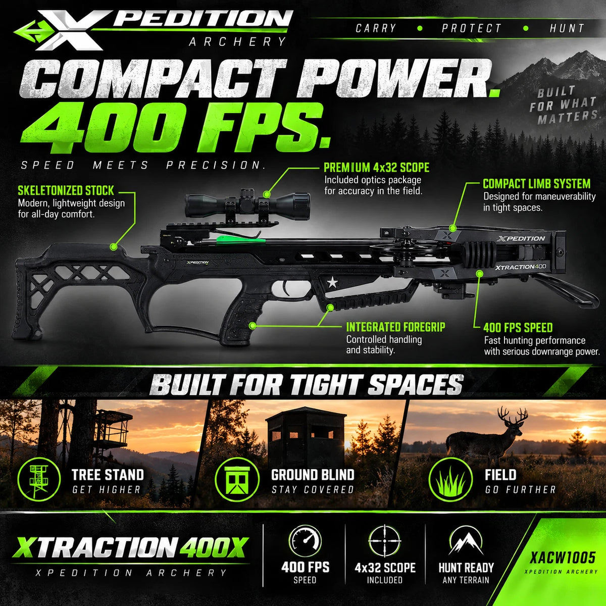 Xpedition Archery Xtraction 400X Crossbow 400 FPS 4x32 Scope XACW1005