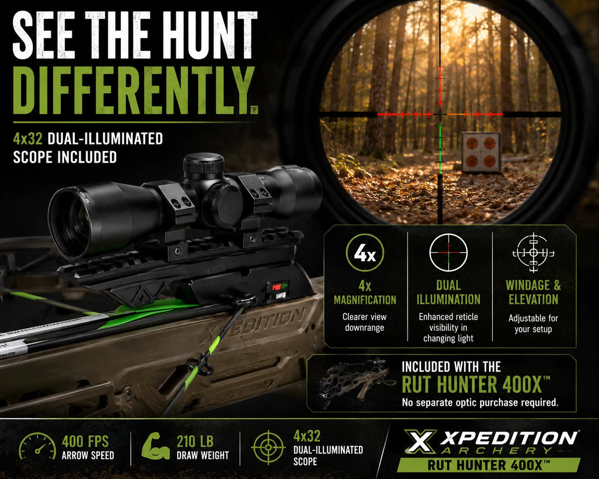 Xpedition Archery Rut Hunter 400X Crossbow 400 FPS 4x32 Illuminated Scope
