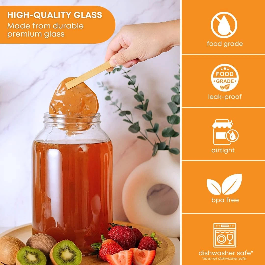 1 Gallon Mason Jar with White Airtight Lid (Pack of 4) | Regular Glass Canisters