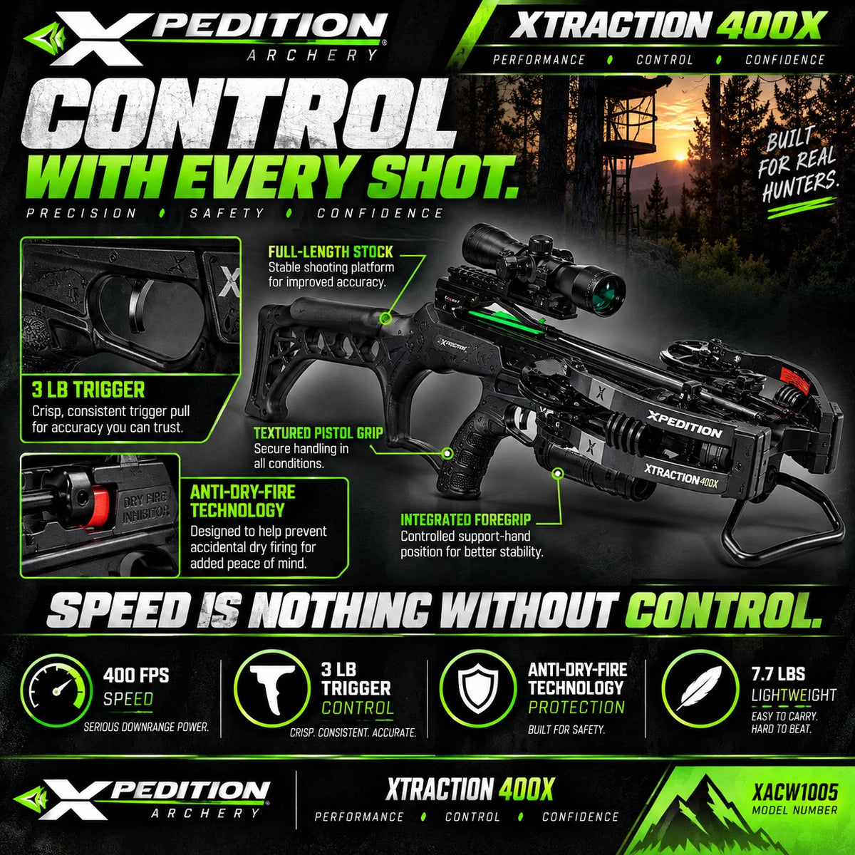 Xpedition Archery Xtraction 400X Crossbow 400 FPS 4x32 Scope XACW1005